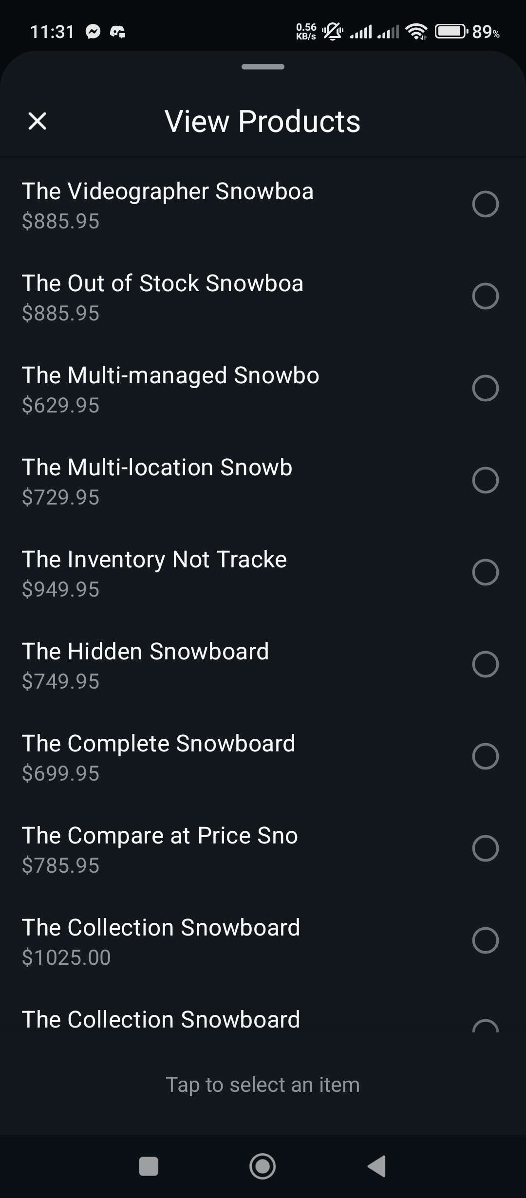 Product Selection Interface